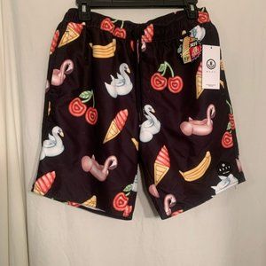NEW MENS SMALL NEFF BLACK MULTI COLORED BOARD SHORTS
